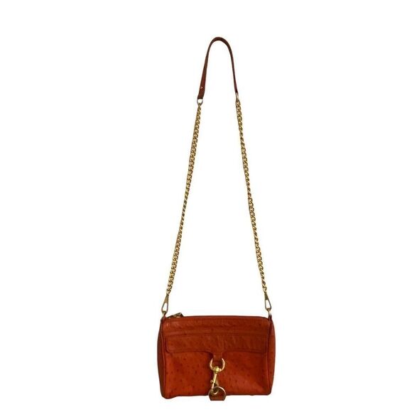 Rebecca Minkoff Mini Mac Orange Ostrich Crossbody Bag Leather - Picture 1 of 7